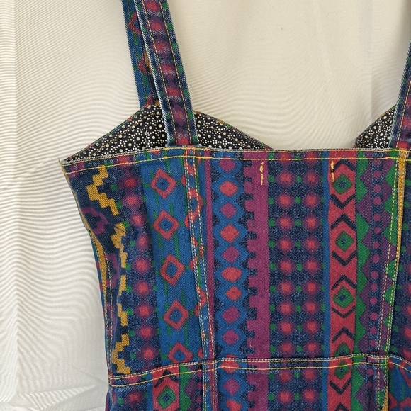Marc By Marc Jacobs Overall Aztec Colorful Printed Denim Zip Up Mini Dress Sz 8 - Picture 14 of 16